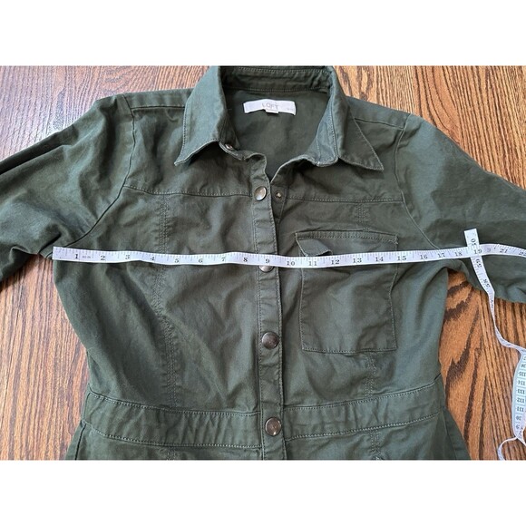 LOFT Twill Snap up 100% Cotton Green Midi Pocket Dress Size 6P Petites Office - Picture 10 of 13
